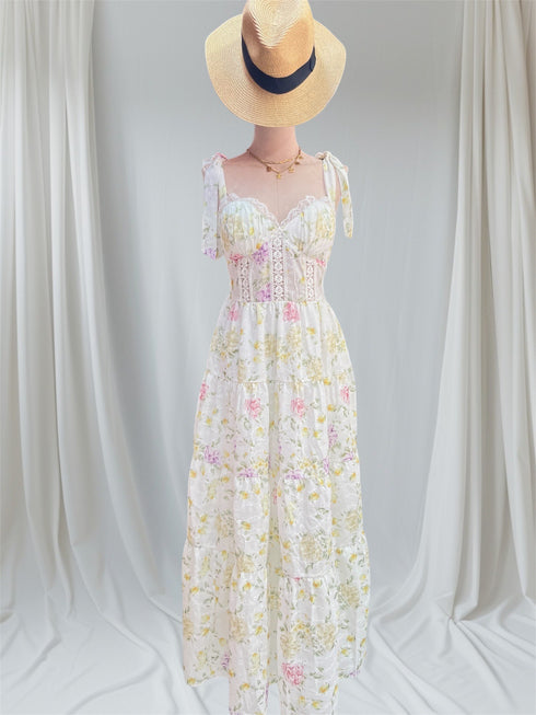 Spring Embroider Tie Straps Tiered Sundresses